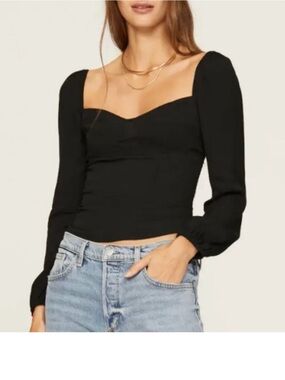 Reformation Black Reign Puff Long Sleeve Top Size 6
